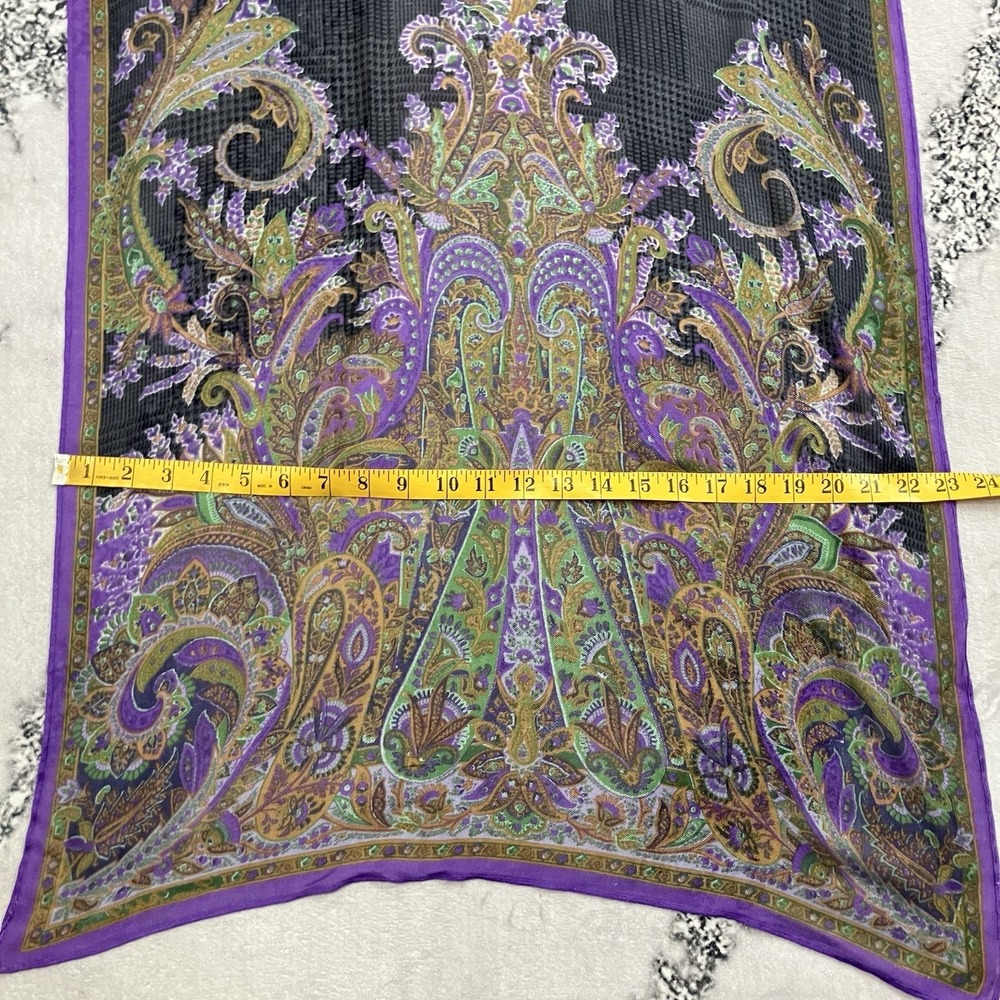 Lauren Ralph Lauren Paisley Scarf Purple Black Silk Blend Oblong Wrap - Picture 6 of 11